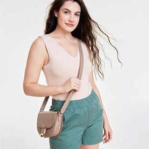Women's Knit Double V-Neck Bodysuit in Chai